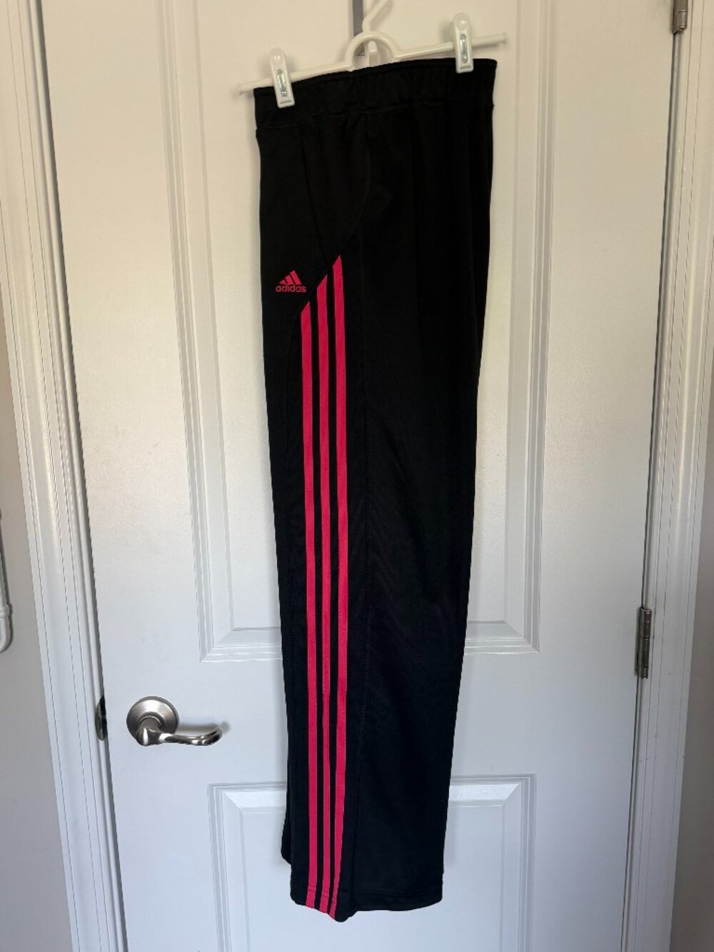 Adidas Black Track Pants with Bright Pink Stripes